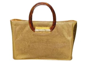 VINTAGE 1960s RJ FLORIDA USA GOLD PURSE WITH LARGE TORTOISE COLORED HANDLES