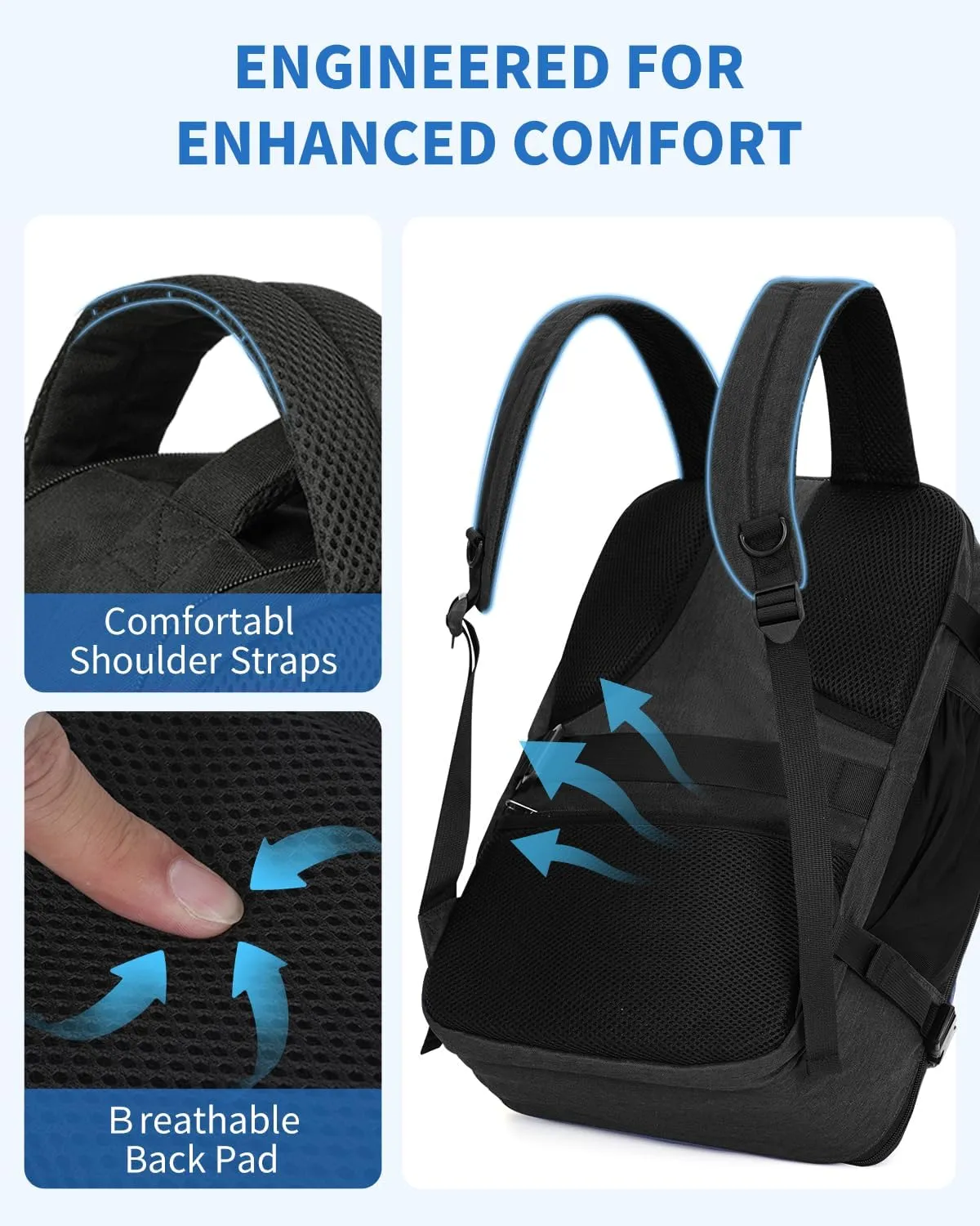 WANDF Travel Backpack For Spirit Airlines Personal Item Bag 18x14x8 with Wet Pocket, 17 Inch Laptop Backpack for Men WomenBlack