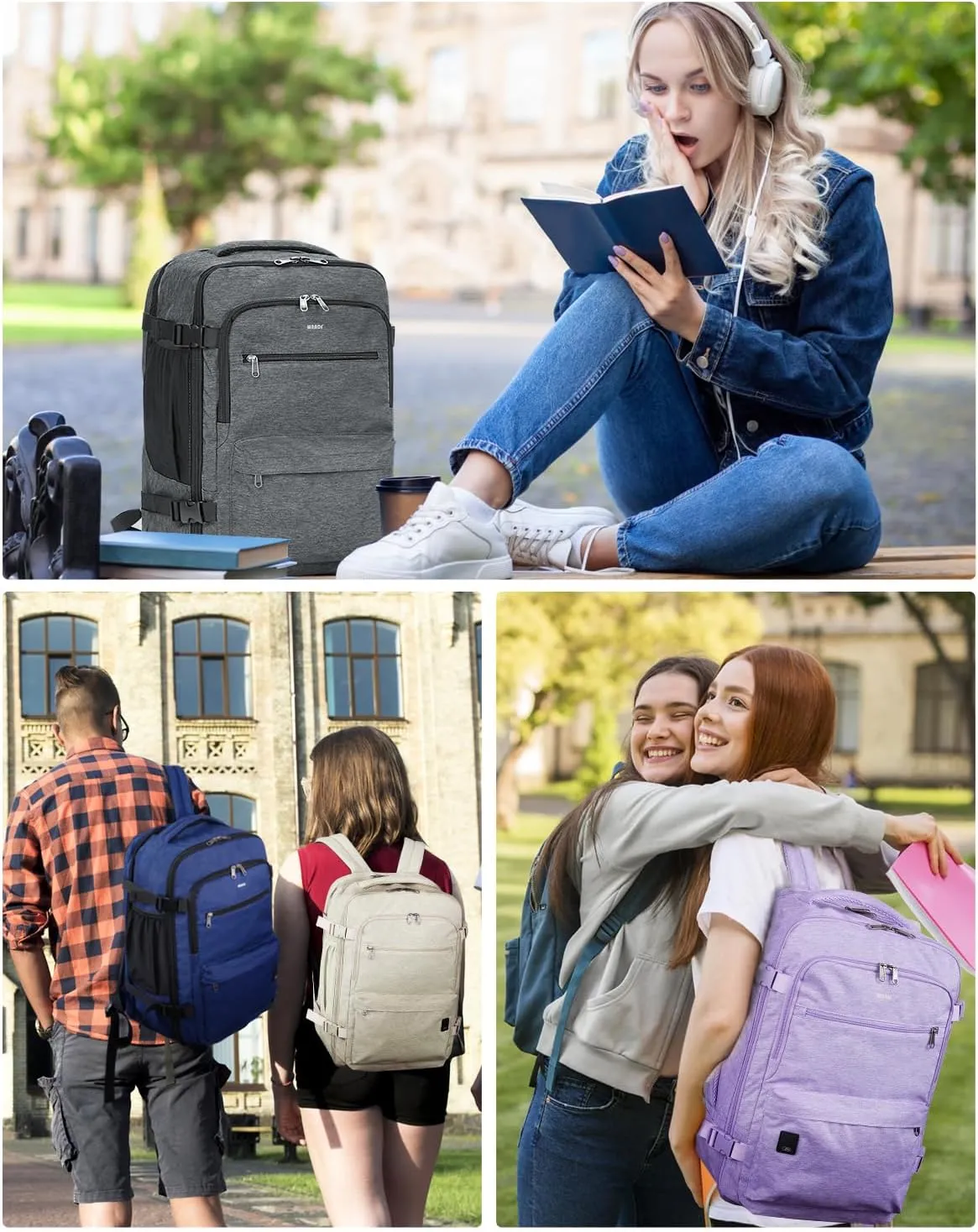 WANDF Travel Backpack For Spirit Airlines Personal Item Bag 18x14x8 with Wet Pocket, 17 Inch Laptop Backpack for Men WomenBlack