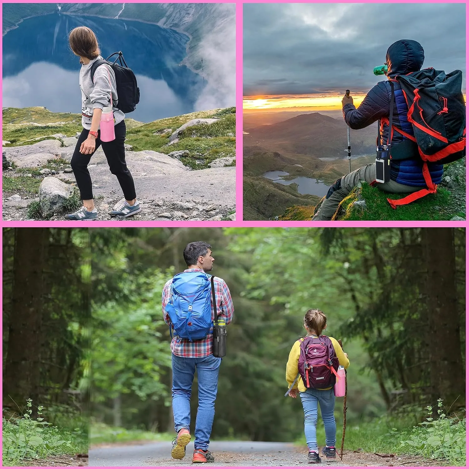 Water Bottle Holder with Strap, Premium Water Bottle Carrier with Strap Easy Clean, Light Water Bottle Carrier Bag, Water Bottle Holder with Pocket for Hiking, Walking, Travel