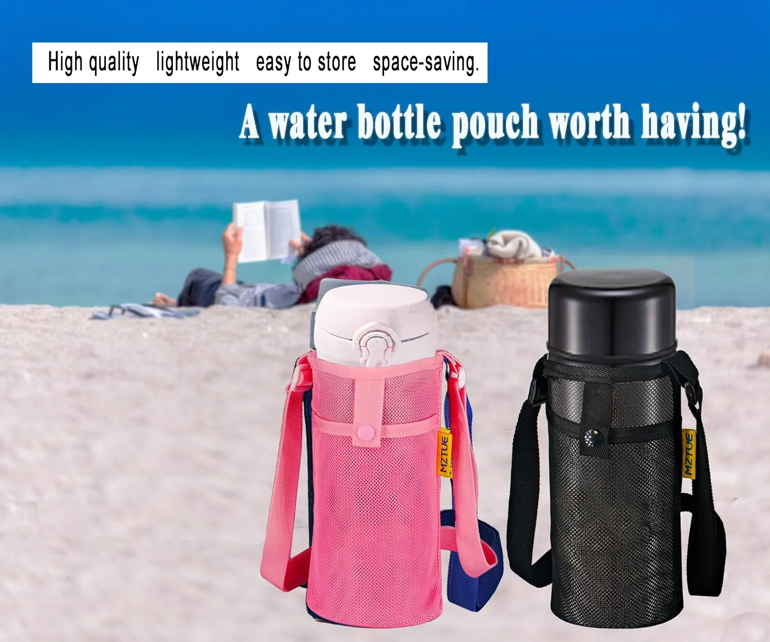 Water Bottle Holder with Strap, Premium Water Bottle Carrier with Strap Easy Clean, Light Water Bottle Carrier Bag, Water Bottle Holder with Pocket for Hiking, Walking, Travel