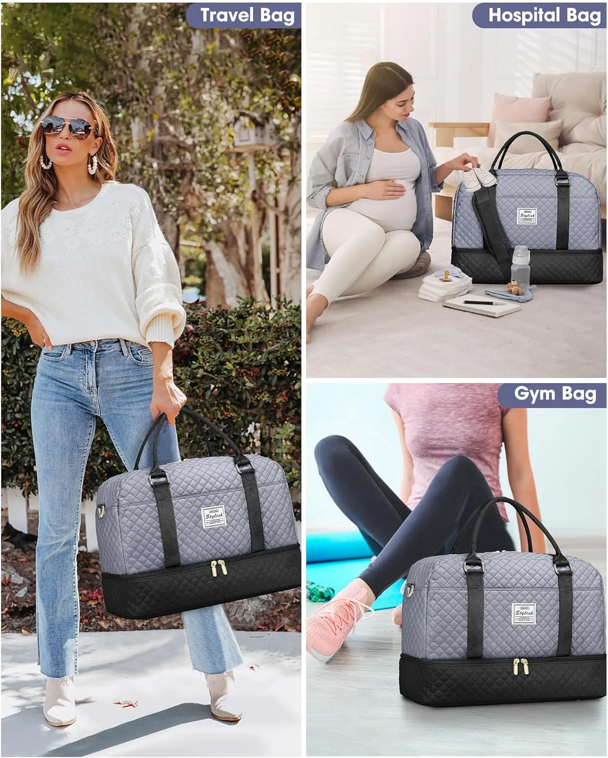 Weekender Bags for Women Travel Bag- Duffle for Women with Shoe Compartment Carry On Overnight Bag Wet Pocket Large